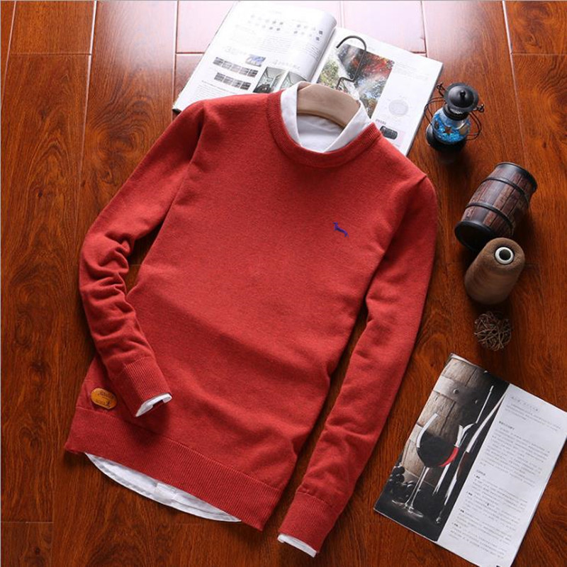 Mens Sweaters New Autumn Winter Men Sweater Cotton Pullovers Long Sleeve O-neck Embroidery M L XL 2XL 3XL White Red Black 201026