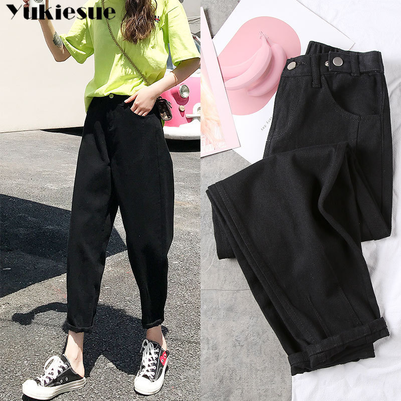 Jeans Woman black Pants High waist Elastic Denim trousers ripped boyfriend jeans for Women harem Pants Plus Size S-XXL LJ201012