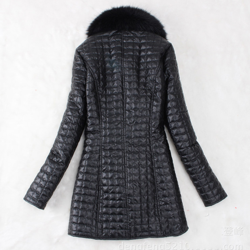 winter women thick long leather jacket plus size with fur collar slim solid office ladies coat outwear chaqueta mujer cuero 201110