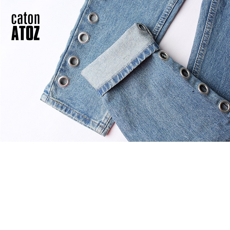 catonATOZ 2093 New High Waist Eyelets Boyfriend Denim Mom Women Pants Female Plus Size Jeans For Woman 201106