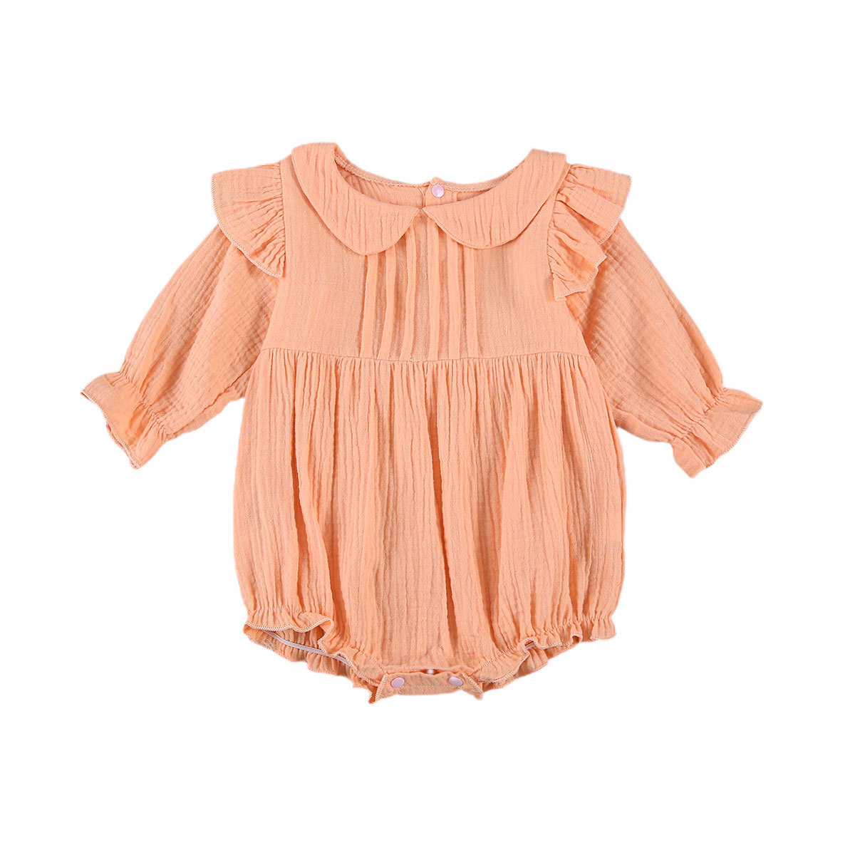 Newborn Baby Girls Romper Long Sleeve Lapel Collar with Buttons Bodusuit Spring Autumn Clothing 201027