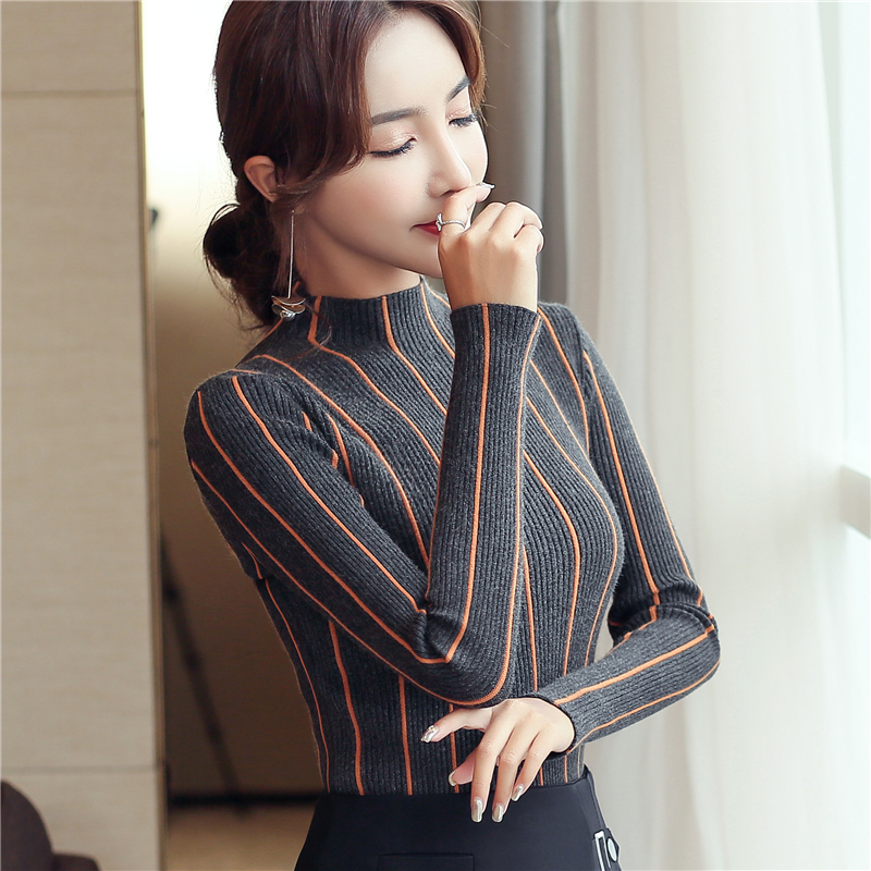 Autumn and winter striped women sweater bottom shirt women's clothing pullover turtleneck female causal sweaters 1326 45 201023
