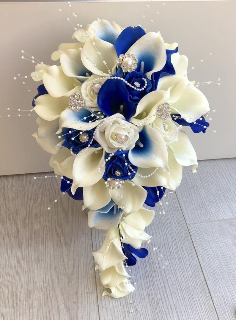 Wedding Flowers Collection Fake Calla Lily Lilies of the Valley Cascading Bridal Bouquet Waterfall Style Flores Para Casamento