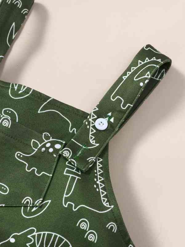 Baby Striped Bodysuit & Dinosaur Print 3D Patched Overall Romper SHE