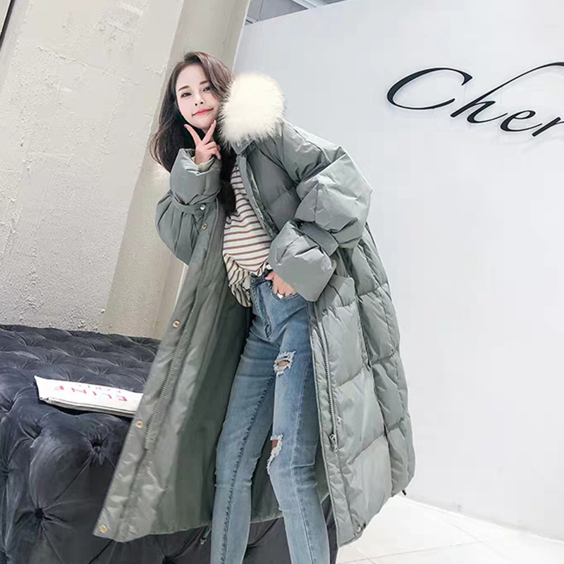 Fitaylor Women Winter White Duck Down Jacket Ladys Hooded Faux Fur Collar Long Warm Thick Coat Female Parka Outwear 201125
