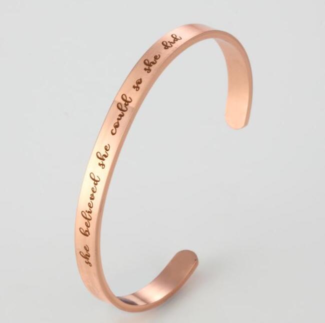Stainless Steel Inspirational Cuff Bangle She believed she could so she did Personalized Letter Word bracelets for women men Lovers Fashion Jewelry Wh