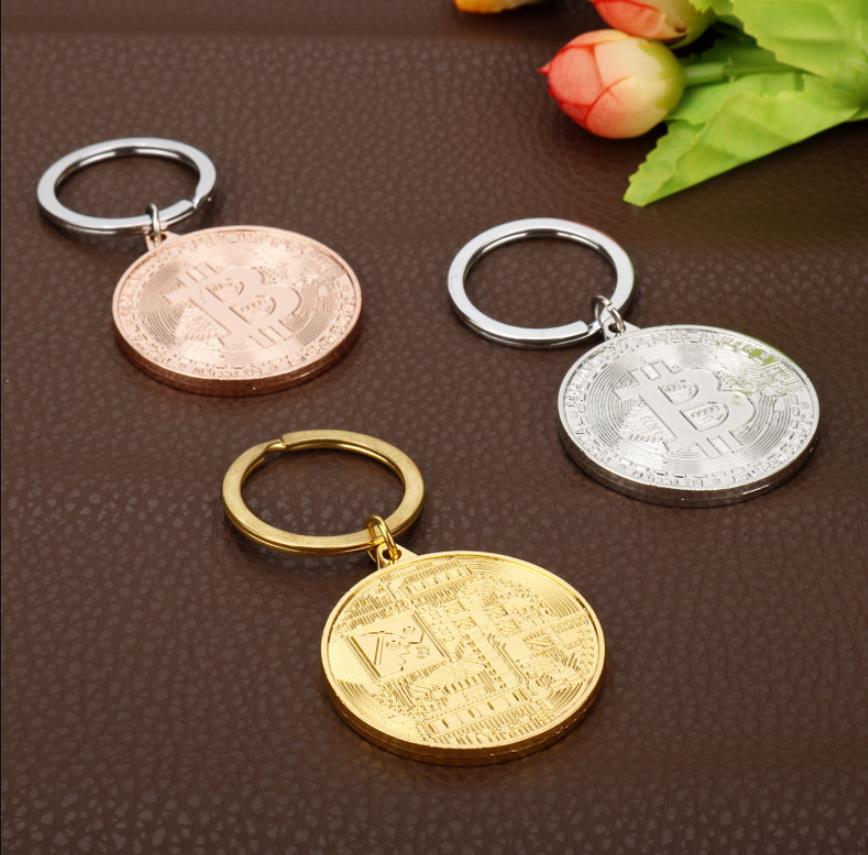 Coin Keychain Gold Plate BTC Token Key Chain Novelty Party Favor Metal Keyring Commemorative Souvenir Gift4547953