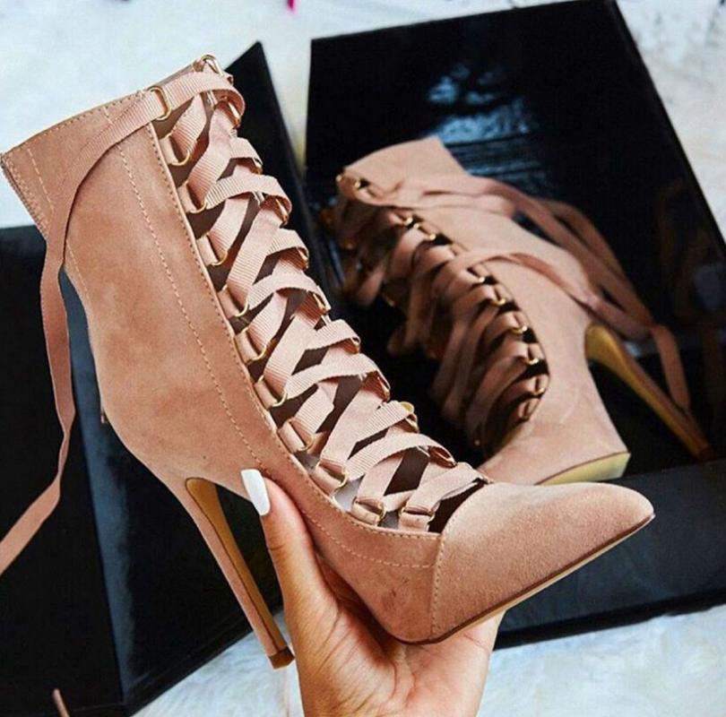 Large Size High Heel Women's Fine With Pointed Cross Straps Bare Boots 12CM Super Heels Lace Up High Heels Boots Open Back, Beige
Large Size High Heel Women's Fine With Pointed Cross Straps Bare Boots 12CM Super Heels Lace Up High Heels Boots Open Back, Beige