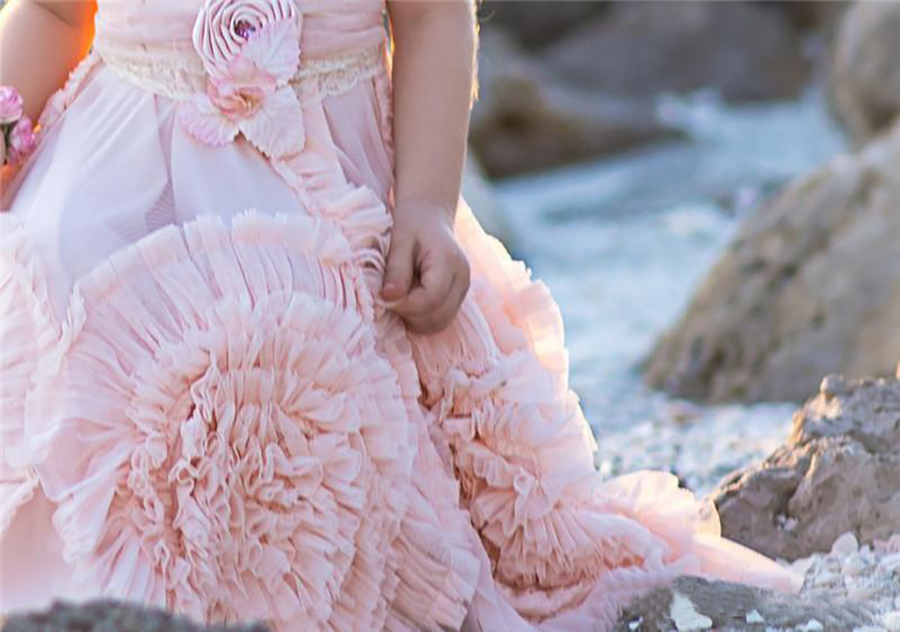 Custom Made Pink Flower Dresses For Wedding 2022 Lace Applique Ruffles Kids Formal Wear Sleeveless Long Beach Girls Pageant Gown 0431