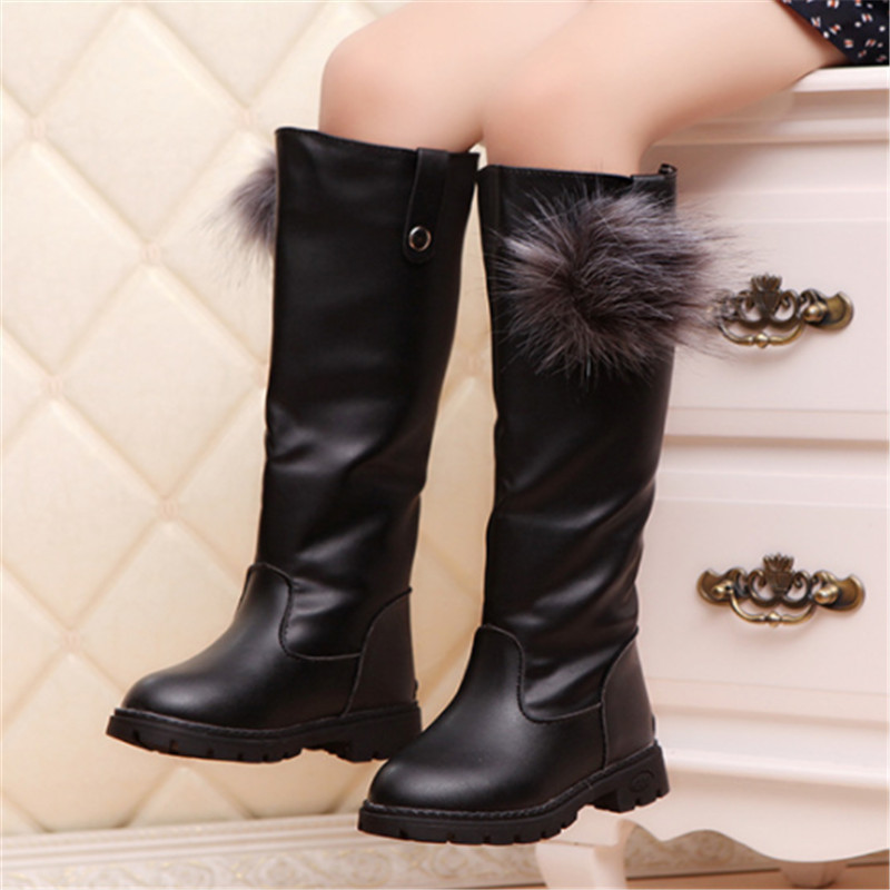 Girls Snow Boots PU Leather Solid Children Shoes Fashion Zipper Knee-high Kids Boots For Girls kids winter boots Size 26-37 LJ200911