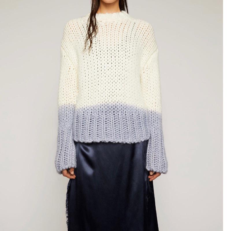 Women Sweater Dreamy Ice Cream Color Blurred Gradient Contrast Thick Needle Hand Knitted Sweater Casual, White
Women Sweater Dreamy Ice Cream Color Blurred Gradient Contrast Thick Needle Hand Knitted Sweater Casual, White