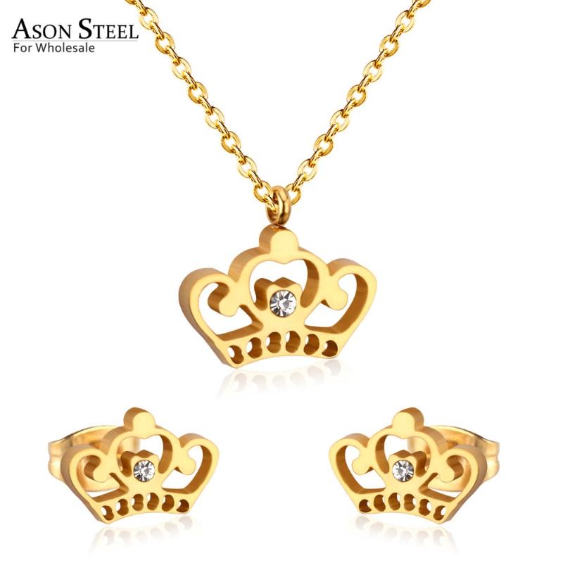 ASONSTEEL Simple Style Stainless Steel Crown Shape Gold/Silver Color Necklaces Earring for Women Fashion Jewelry Sets Bijoux, As pic
ASONSTEEL Simple Style Stainless Steel Crown Shape Gold/Silver Color Necklaces Earring for Women Fashion Jewelry Sets Bijoux, As pic