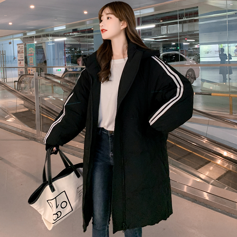 Down cotton padded coat womens long section Korean style loose winter coat padded jacket 201026