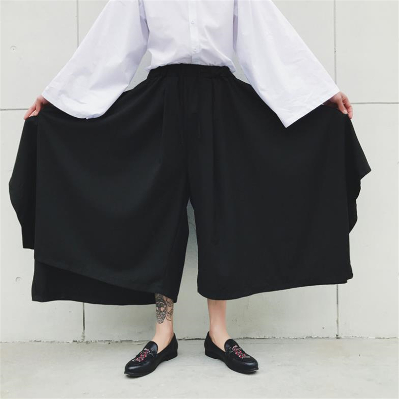 Vintage Men Pants Elastic Casual Baggy Hakama Pants Hip-hop Men Gypsy Cotton Linen Wide-legged Loose Pants Drawstring Hiphop 201110