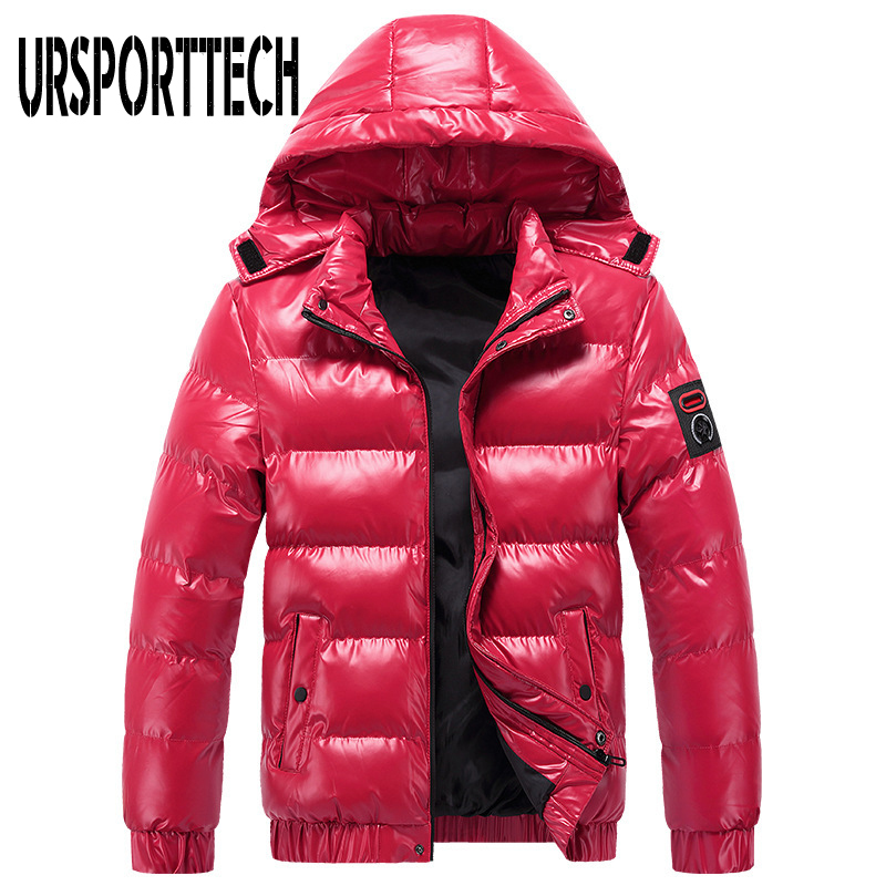 New Bright Leather Winter Men's Jacket Casual Parka Outwear Waterproof Thicken Warm Stand Collar Outwear Coat Men Clothing 201214