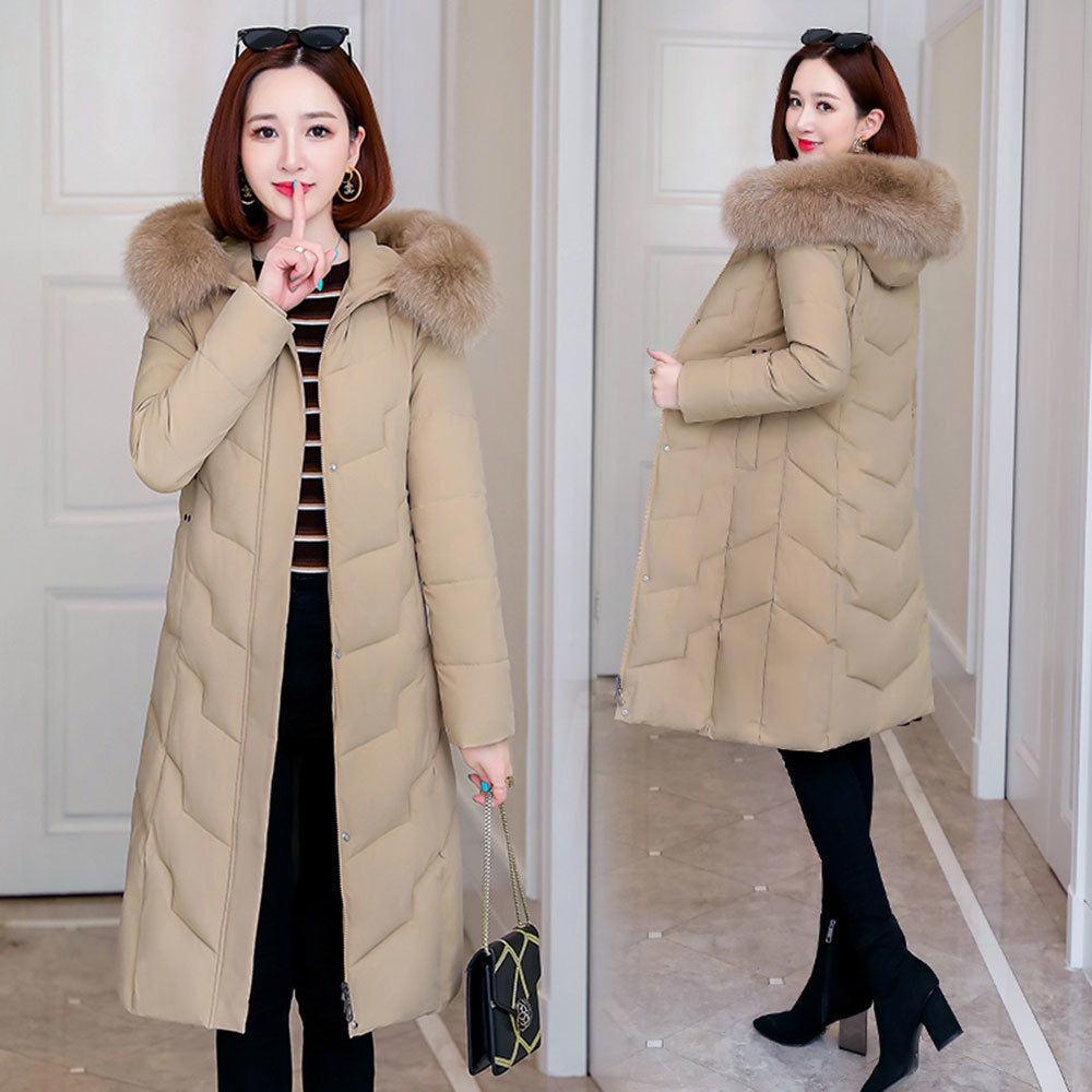 PinkyIsBlack Fashion Winter Jacket Women Big Fur Hooded Thick Down Parkas Long Female Jacket Coat Slim Warm Winter Coat Outwear 201019