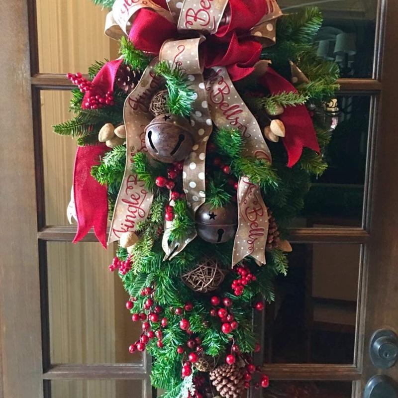 Christmas Ornament Swag Wreath Ribbon Pine Cone Door Mount Teardrop Swag Wreath Outdoor Hanging Wall Decoration8067986