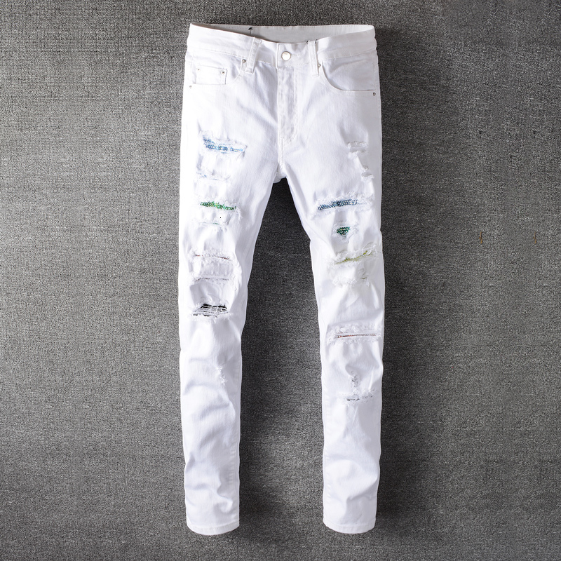 2021 New Fashion Streetwear High Quality Slim Fit White Ripped Men Elastic Pencil Pants Patches Designer Hip Hop Jeans 9nu5
2021 New Fashion Streetwear High Quality Slim Fit White Ripped Men Elastic Pencil Pants Patches Designer Hip Hop Jeans 9nu5