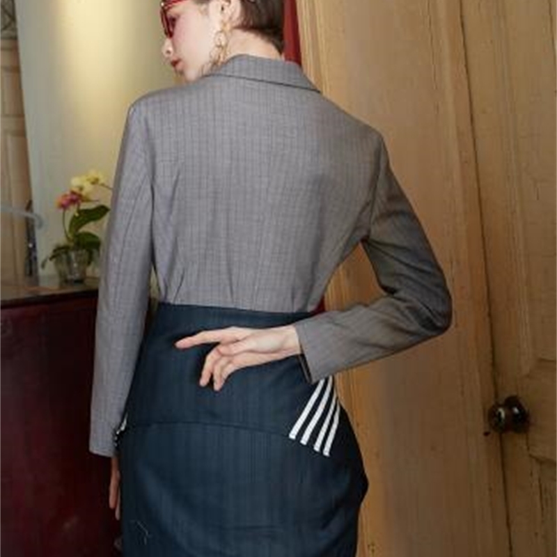 GETSRING Women Suit Blazer Striped Bangage False 2 Blazers Long Sleeve Single Breasted Suit Coat All Match Woman Tops Autumn New 201026
