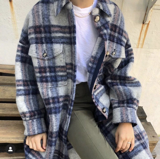 New Plaid Profile Lapel Woolen Mid-length Female Coat 201216