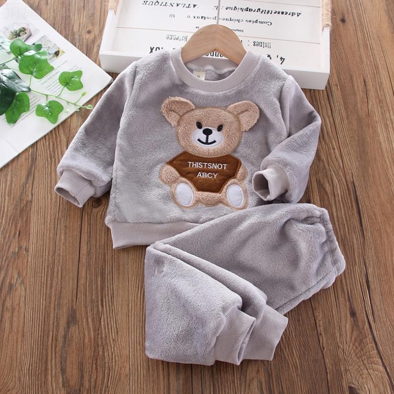New Autumn Winter Baby Clothes Pajamas Sets Girls Pajamas Children Warm Flannel Fleece Catoon Bear Kids Sleepwear Home Suit 1-6Y LJ201216