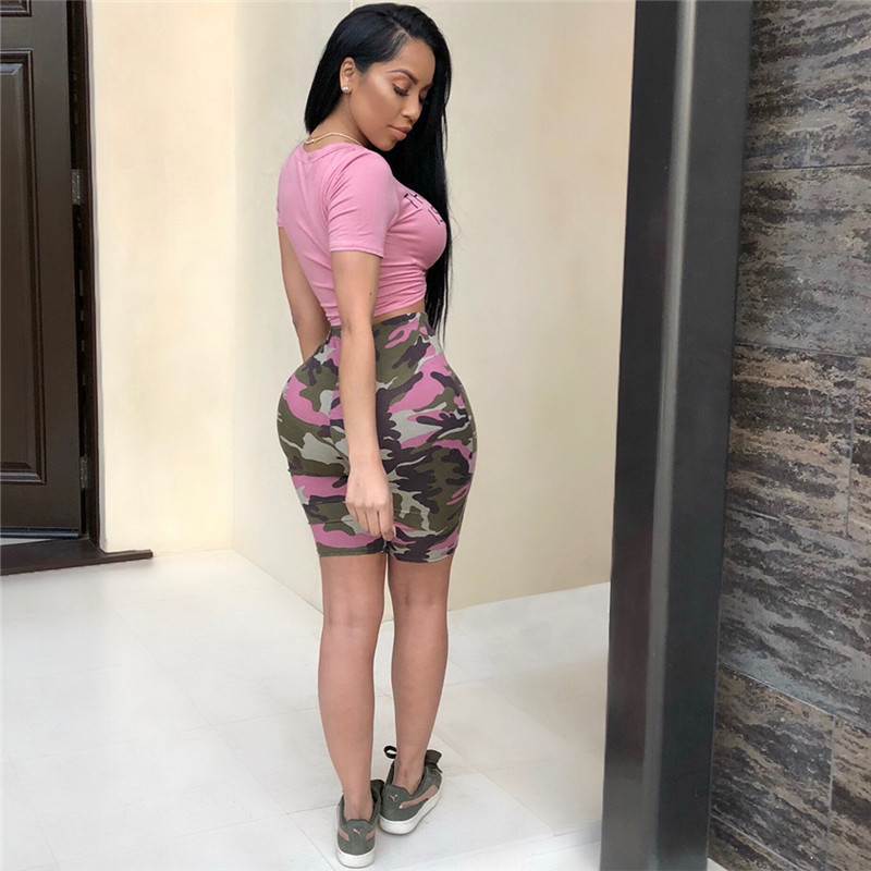 Camouflage Pink Two Piece Set Summer Outfits T Shirt Crop Top and Camo Shorts Set Sexy Tracksuit Matching Sets D41-AB95 T200603