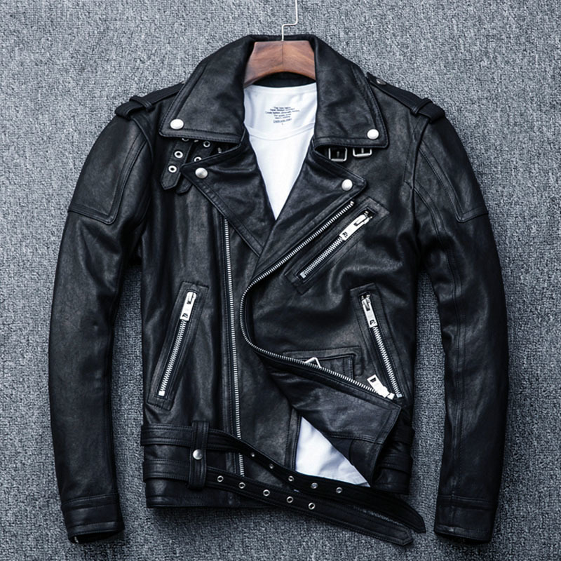 MAPLESTEED 100% Natural Sheepskin Tanned Leather Jacket Black Soft Men's Motocycle Jackets Motor Clothing Biker Coat Autumn M111 201128