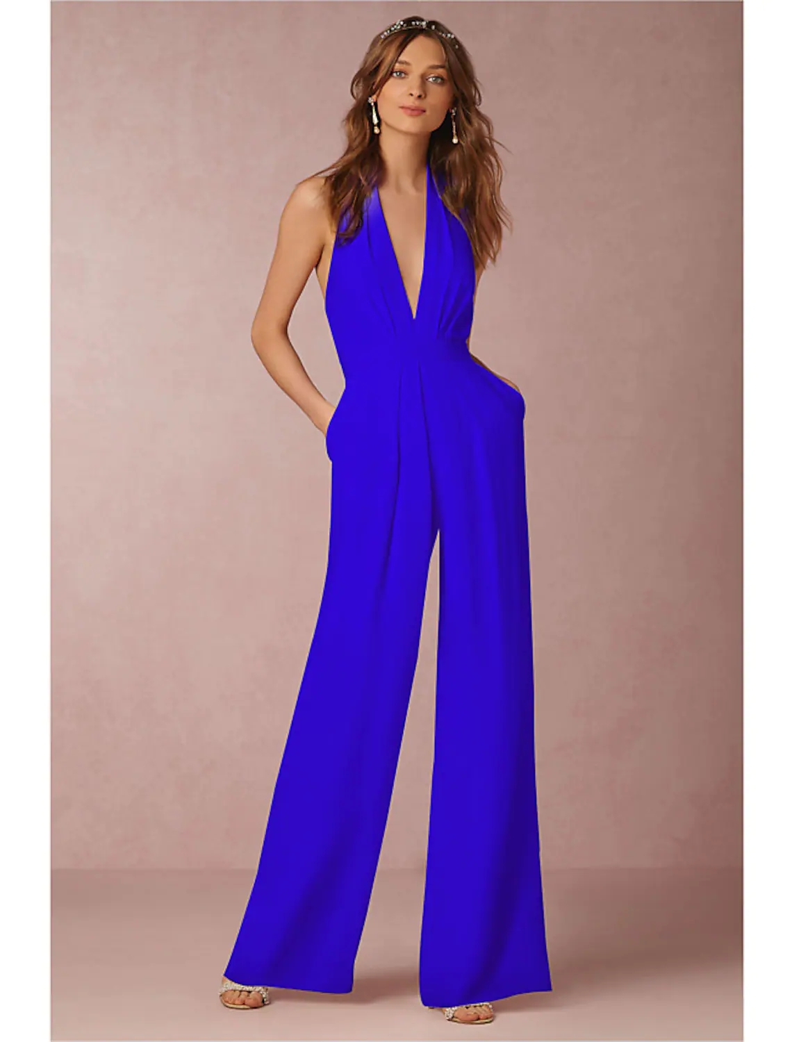 Elegant Black Jumpsuits Open Back Evening Dress 2022 Halter Neck Sleeveless Floor Length Prom Formal Gown Robes De Soirée Vestidos