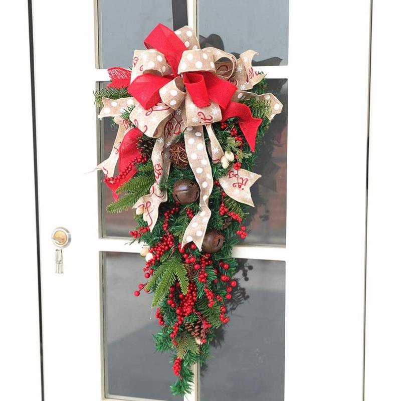 Christmas Ornament Swag Wreath Ribbon Pine Cone Door Mount Teardrop Swag Wreath Outdoor Hanging Wall Decoration8067986
