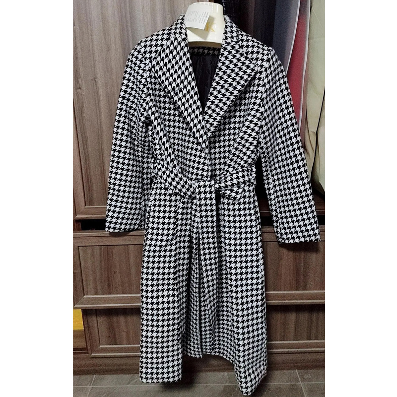 Autumn Winter Women Warm Wool Coat Fashion Plaid Belted Blends Outwear Female Korean Streetwear Thick Long Coats 201215