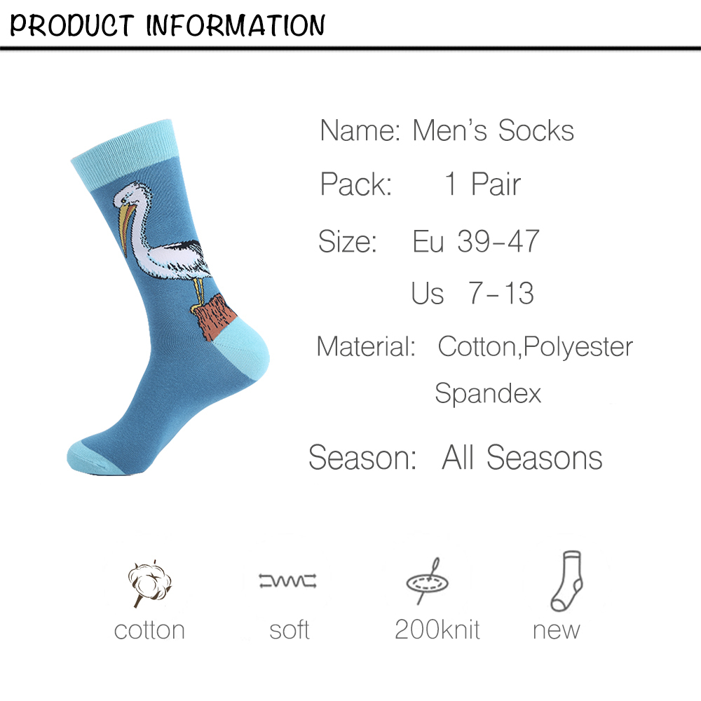 VPM Big Size Cotton Men's Socks Funny Animal Dog Elephant Monkey Sloth Bear Penguin Knee High Long Cool Skate Sock for Men T200916