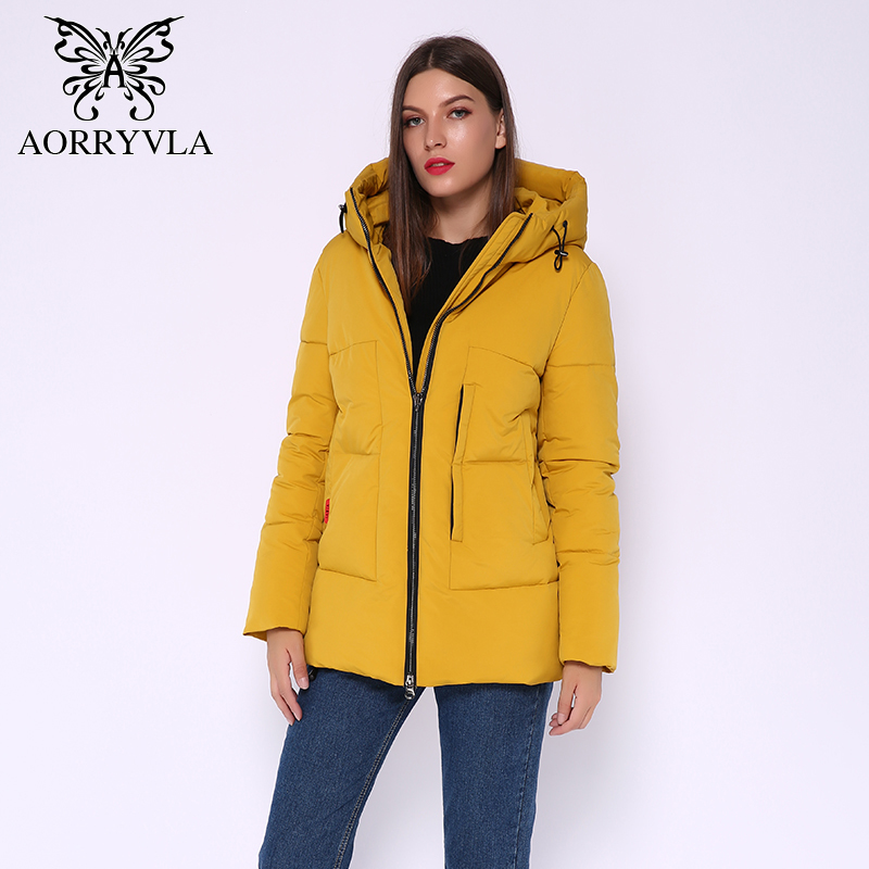 AORRYVLA New Women's Winter Jacket 5 Colors Solid Cotton Padded Parka Hooded Short Length Thick Warm Fashion Female Jacket 201217