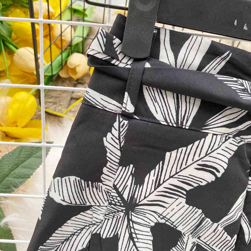 Vacation Style Split High Waist Wide Leg Pants Woman Bohemian Loose Fit Summer Trousers Ladies Lace-Up Printed Trousers Women T200422