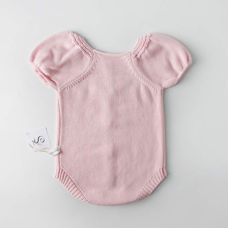 Vintage Baby Romper for Girls Puff Sleeves Knitted Children Jumpsuit Baby Girl Rompers Spring Autumn Toddler Baby Onesie Y1221