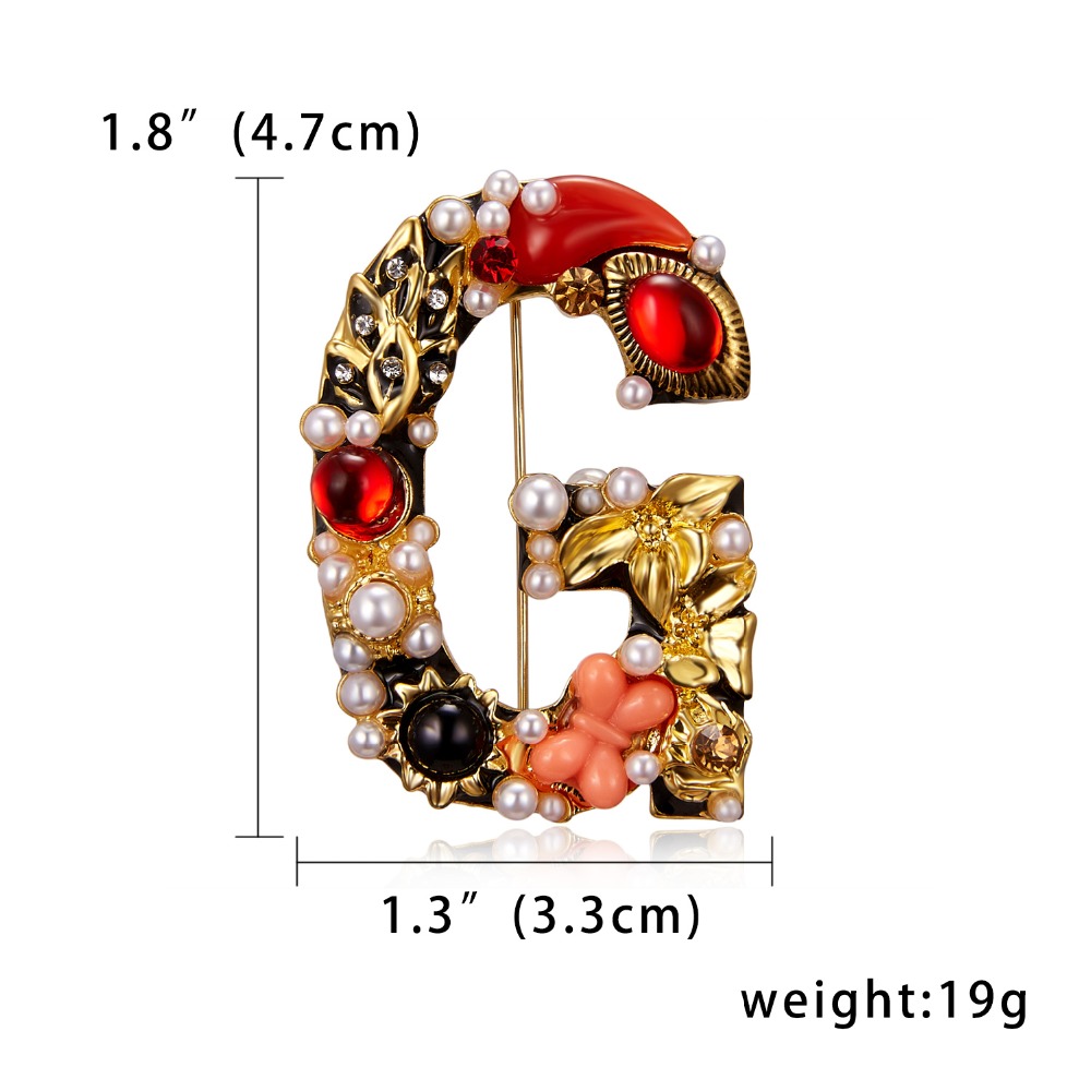 Exquisite Letter G Shape Pearl Brooch Pins Golden Color Brooch For Women Fashion Brooches Dress Clothes Accessories Banquet Gift