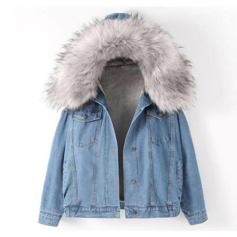 Faux Fur Collar Denim Coat with Velvet Women Casual Hooded Thickened Short Coat Winter Retro Cotton Loose Demin MD02121, Gray
Faux Fur Collar Denim Coat with Velvet Women Casual Hooded Thickened Short Coat Winter Retro Cotton Loose Demin MD02121, Gray