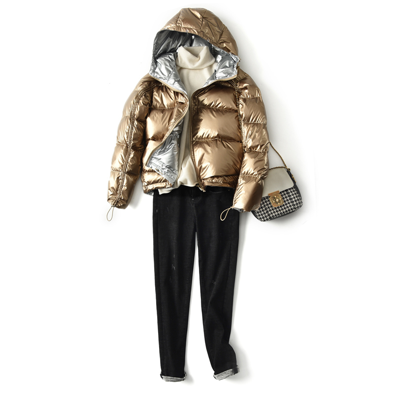 FTLZZ Silver Pink Down Coat Winter Jacket Women Hooded White Duck Down Parkas Female Loose Double Sided Waterproof Outerwear 201023