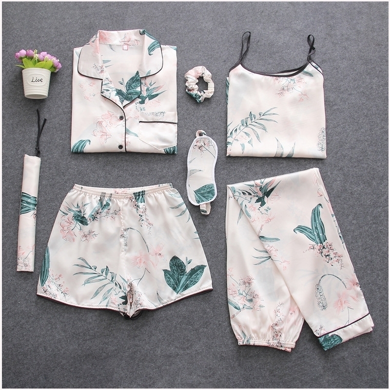 Pink Striped Pajamas Silk Satin Femme Pajama Set 7 Pieces Stitch lingerie Robe pyjamas Sets Women Sleepwear Homewear For Woman 201114, C25
Pink Striped Pajamas Silk Satin Femme Pajama Set 7 Pieces Stitch lingerie Robe pyjamas Sets Women Sleepwear Homewear For Woman 201114, C25