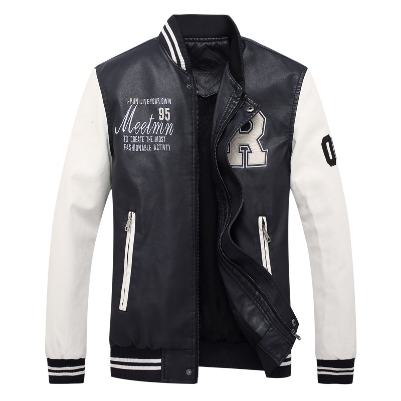 Winter Leather Baseball Jacket Men Thick Leather Jacket Men Motorcycle Coats High Quality Patchwork Bomber Jacket Man 201128