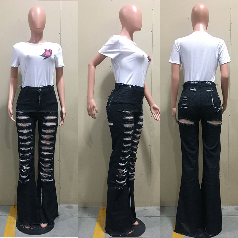 Wjustforu Ripped Jeans For Women Clothes Skinny Casual Hold Sexy Club Flare Jeans Women High Waist Elegant Mom Jeans Vestidos 201029