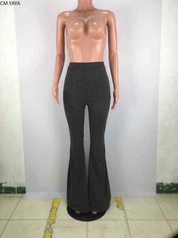 CM.YAYA Casual S-4XL Plus Size Women Elastic Wide Leg Flare Pants Leggings High Waist Trousers Draped Jogger Pants Sweatpants 220104