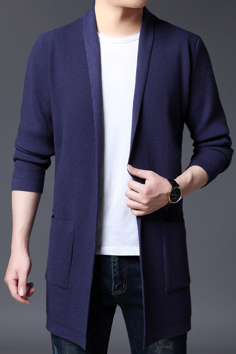 Autumn Winter Cardigan Men Fashion Slim Fit Knitted Sweater Men Big Pocket Decor V Neck Men Casual Long Sweaters 5Color 201224