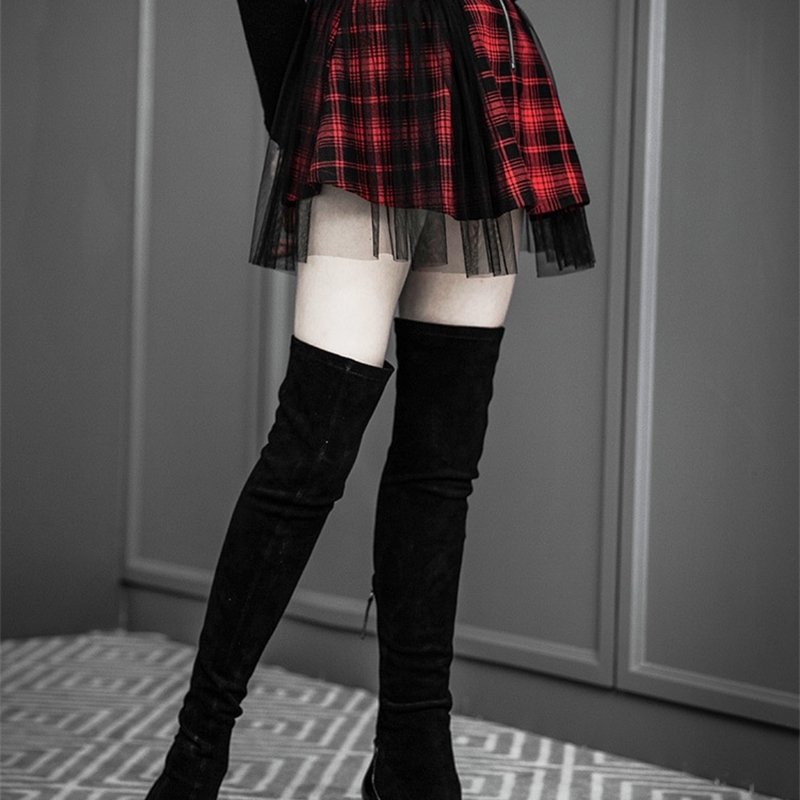 2019 New arrival autumn winter wome Japanese Harajuku Black Red Plaid Gothic Punk Rock Vintage Short Skirt mini skirts T200113