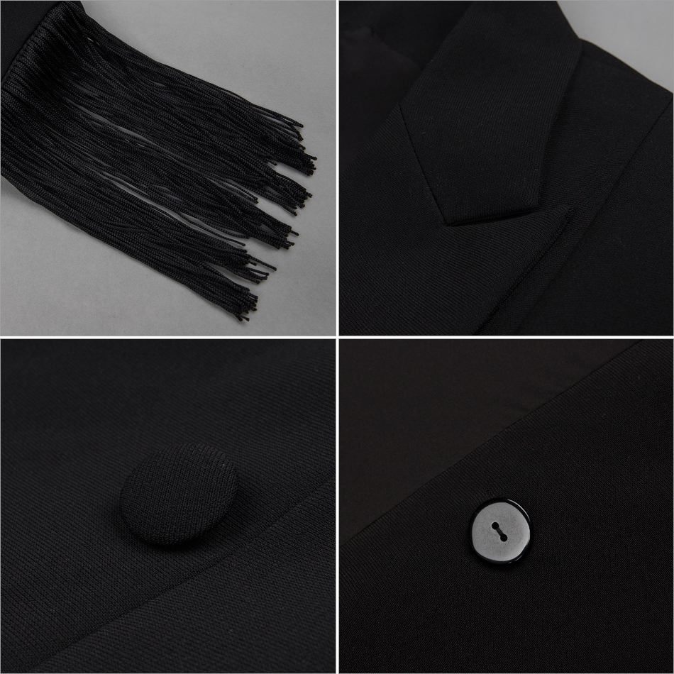Adyce New Winter Women Slim Trench Coats Black Deep V-Neck Double Breasted Coats Long Sleeve Tassel Fashion Club Coats 201211