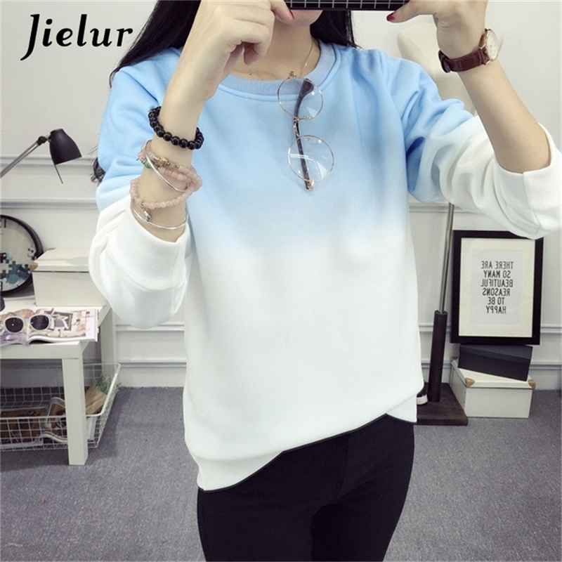 Fall Winter Fashion Cool Gradient Hit Color Women Hoodies Sweatshirt Street Full Sleeve Loose M-XXL Tracksuits Female 201217