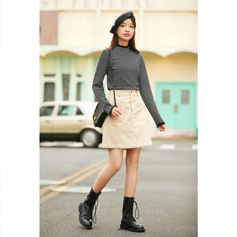 INMAN Winter Arrivals Women's Striped Sweater long sleeve Slim Half High Collar Knitwear 201223