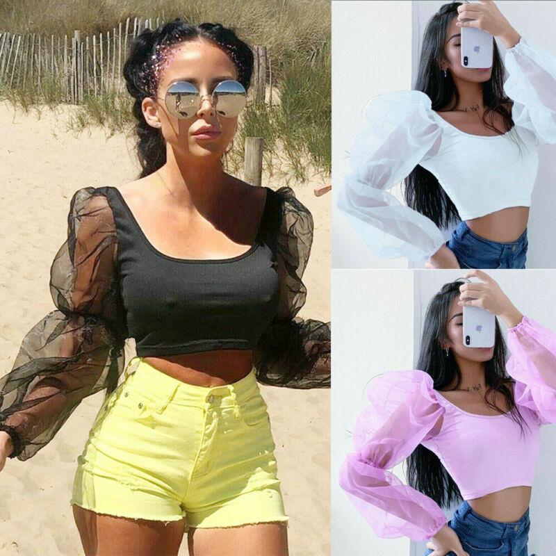 Women's T-Shirt Fashion Casual Solid Famales Mesh Puff Sleeve Pullover Tops Sexy Women Sheer Long Tee High Street T-shirts, White
Women's T-Shirt Fashion Casual Solid Famales Mesh Puff Sleeve Pullover Tops Sexy Women Sheer Long Tee High Street T-shirts, White