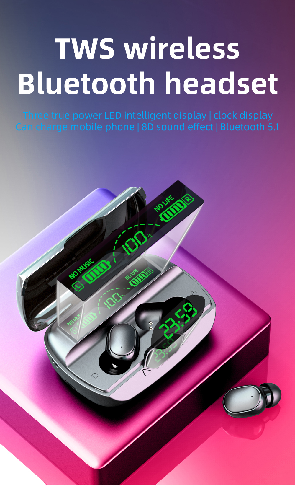 G6 TWS True Wireless Bluetooth 5.1 Earphones Touch HIFI Mini Sports Headset Stereo HD Stereo With Mic Waterproof Headphone, Black
G6 TWS True Wireless Bluetooth 5.1 Earphones Touch HIFI Mini Sports Headset Stereo HD Stereo With Mic Waterproof Headphone, Black