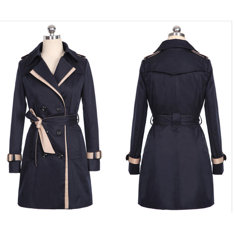 Windbreaker Fashion Women Thin Trench Coat Turndown Collar Double Breasted Patchwork Long Trench Coat Slim Plus Size 201030