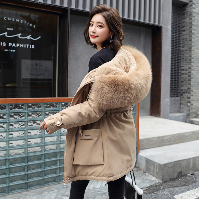 Winter Parkas New Fashion Long Cotton Fur Liner Hooded Parkas Women With Pockets Fur Collar Warm Jackets and Coat Clothes 201127